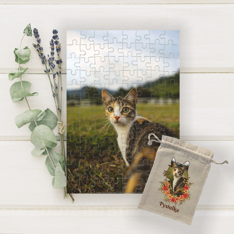 Puzzle z nadrukiem / 96 elementów / Puzzle ze zdjęciem / Personalizacja / Prezent dla kociary / dla miłośnika psów