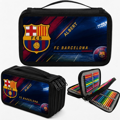 Personalizowany piórnik czterokomorowy FC Barcelona z imieniem – piórnik dla fana piłki nożnej