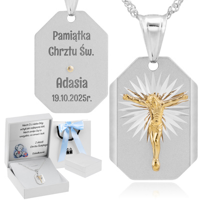 Chrzest i Komunia: medalik 925 Jezus na krzyżu z grawerem