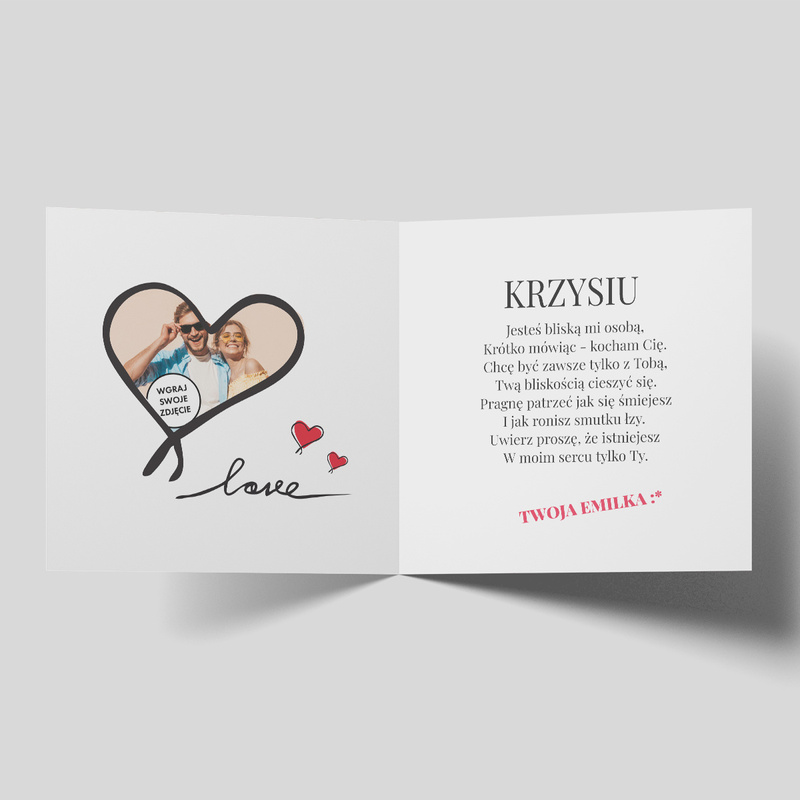 Kartka na walentynki ze zdjęciem / Love / Prezent dla niego